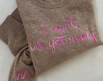 Embroidered Mahjong Lover Cashmere Sweater, Custom Color Choices, Optional Monogram, Vintage Chainstitch Embroidery, Mahj Lover Gift
