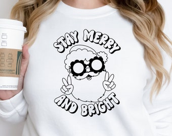 Weihnachtsmann, Sweatshirt, Weihnachtspullover, Weihnachten, Geschenke für sie, Urlaub, Weihnachtskleidung, Merry and Bright, Merry Sweatshirt