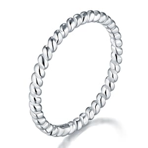 925 Sterling Silver Ring, ATouch Twisted Eternity Band Stackable Rings 2mm Size 4-12