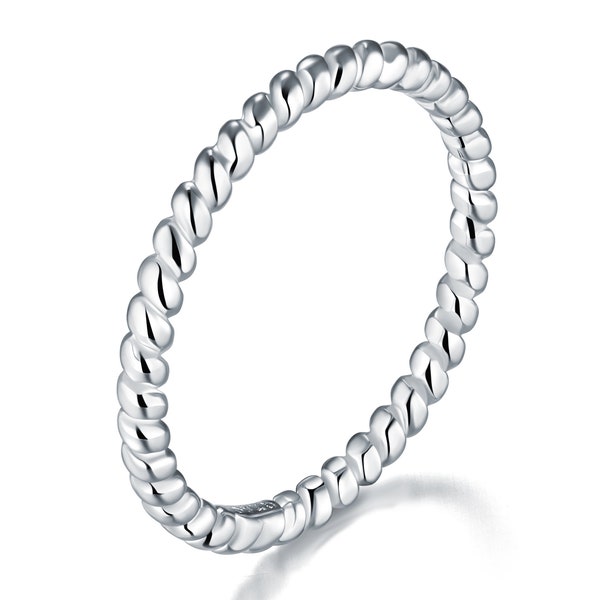 925 Sterling Silver Ring, ATouch Twisted Eternity Band Stackable Rings 2mm Size 4-12