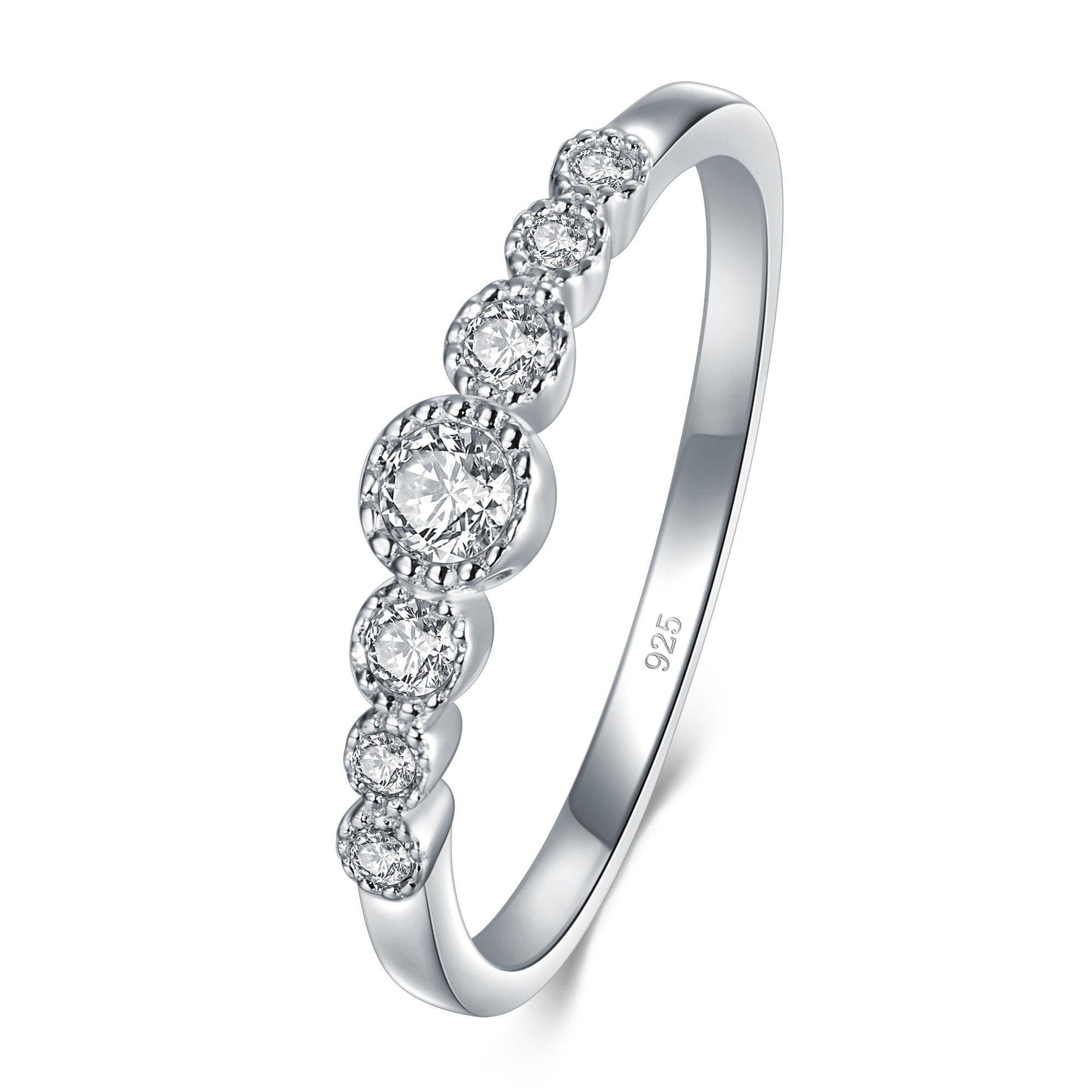 BORUO 925 Sterling Silver Ring Cubic Zirconia Princess Crown Tiara Wedding Cz Band Eternity Ring Size 4-12 