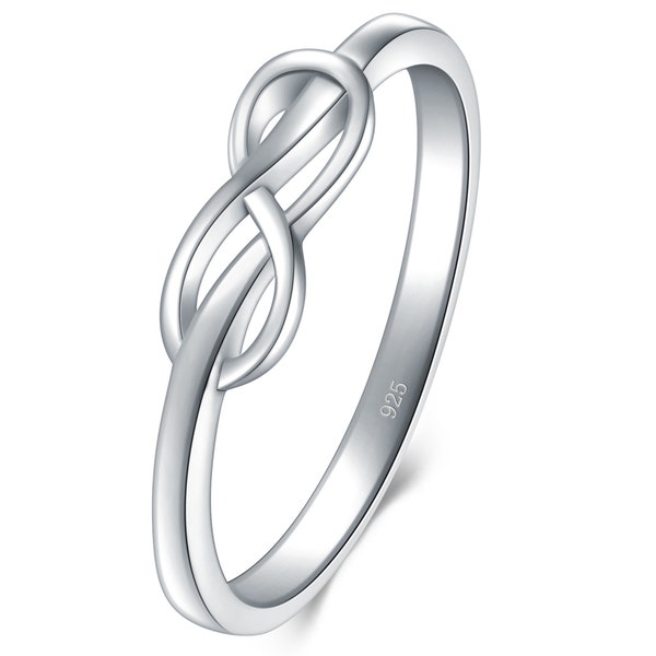 ATouch 925 Sterling Silver Ring, High Polish Infinity Symbol Tarnish Resistant Comfort Fit Wedding Band Ring Size 4-12