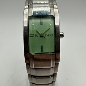 vintage DKNY ladies silver green face small tank Watch gift her women mom sale fashion designer square rectangle