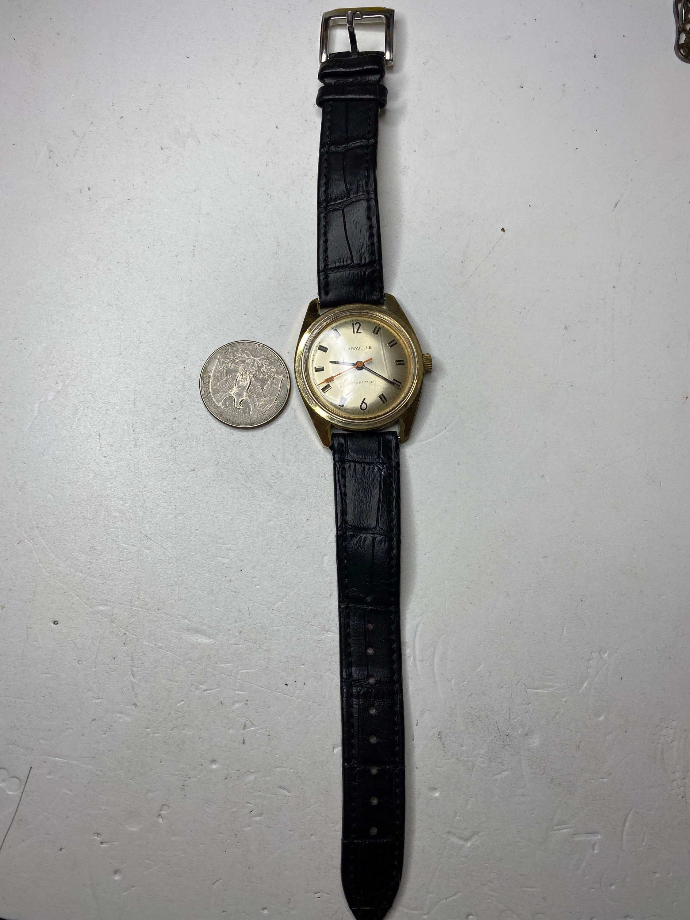 Caravelle by Bulova 1974 Gold-Tone Winding womens Vintage Watch Red Strap Works VTG 1975 Bulova Caravelle 24mm Red/brown Dial Manual  main image 4