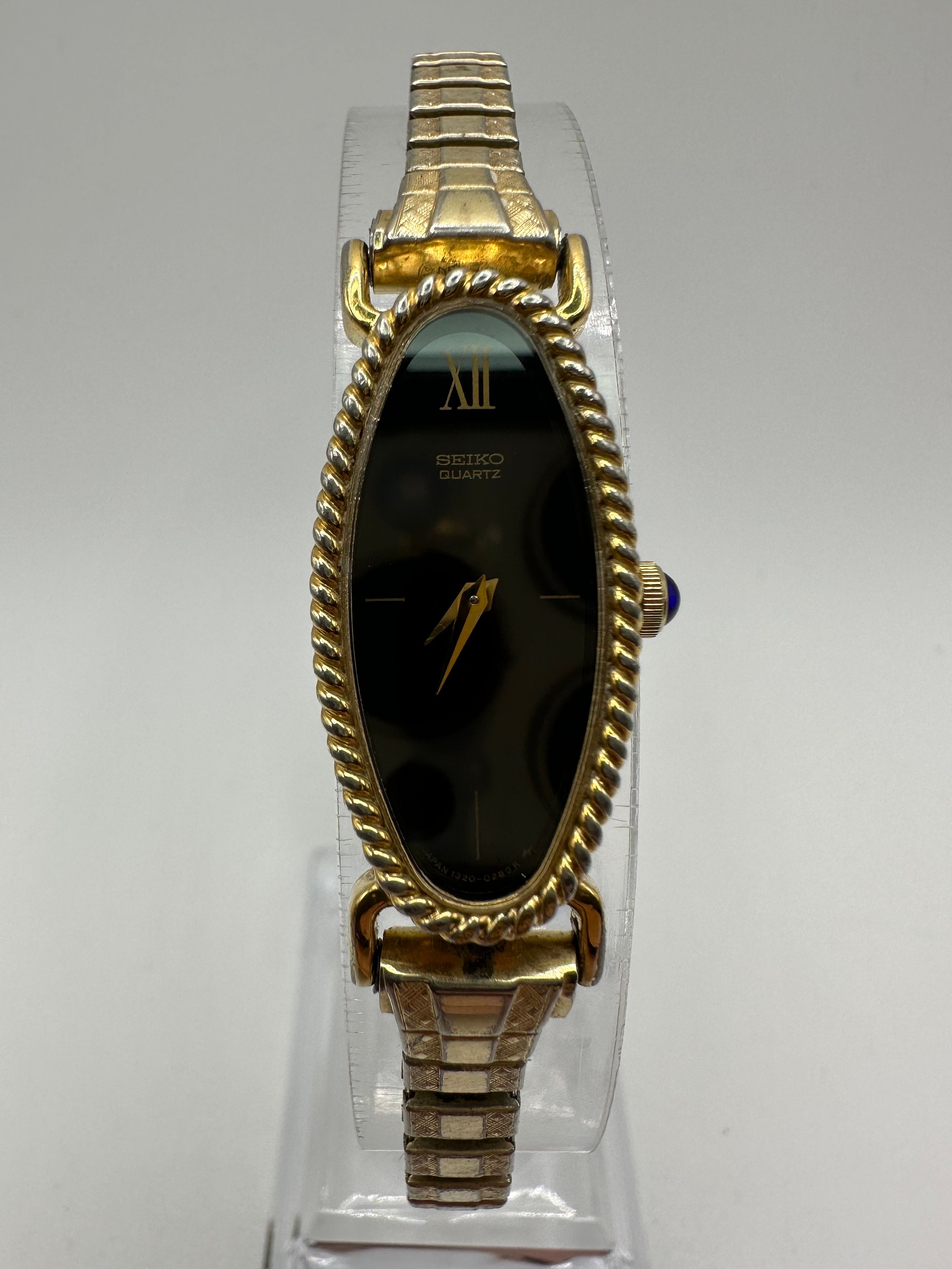 Vintage Seiko 1320 Ladies Oval Gold Tone Quartz Dress Watch Stretch Bracelet Gift Her Women Dainty Small Mom