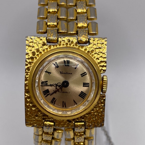 Vintage Vendome mechanical wind gold tone chain bracelet dress fashion watch gift her ladies women