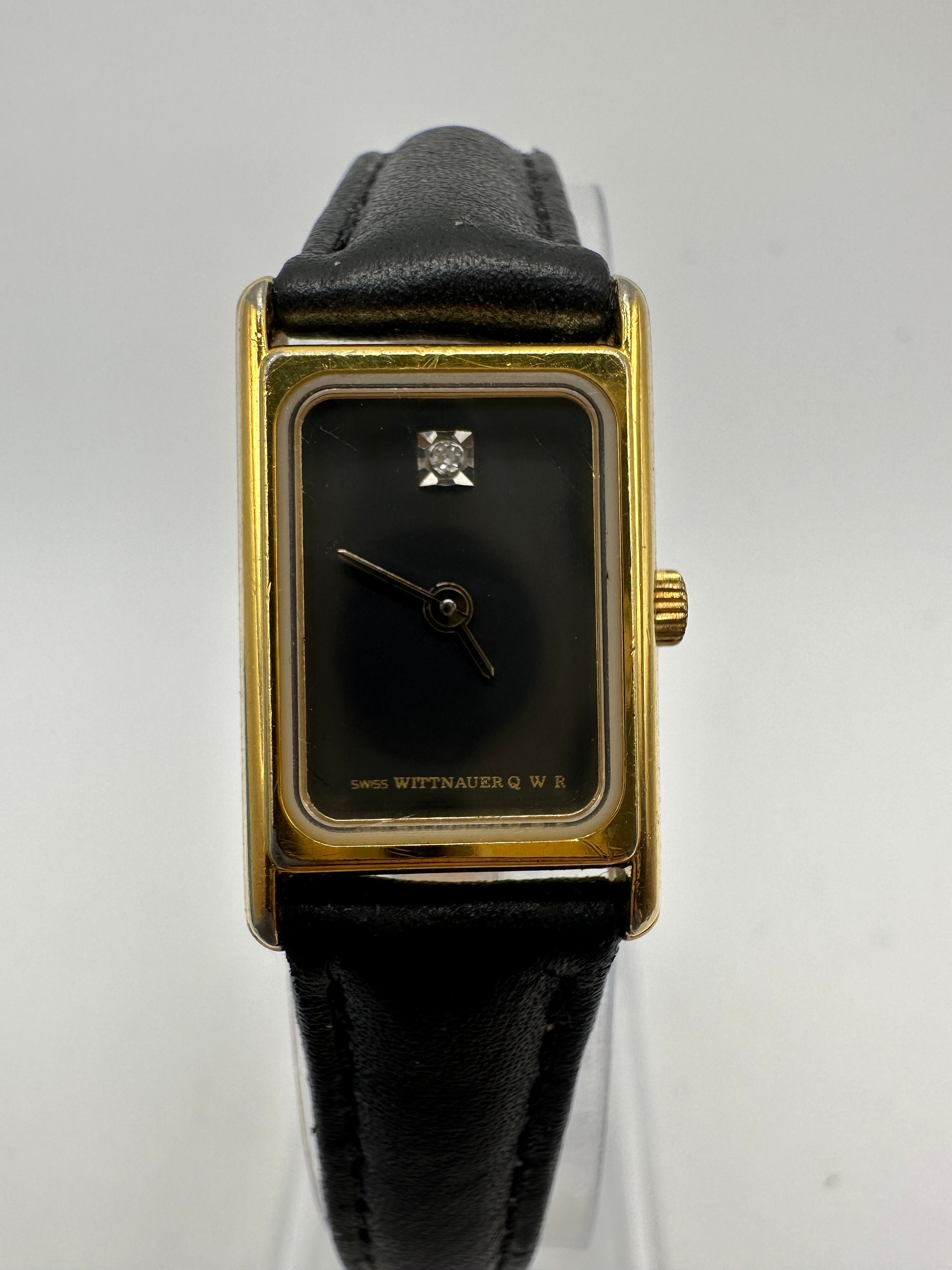 Vintage Wittnauer Ladies Gold Tone Tank Watch Black Face  display picture 3