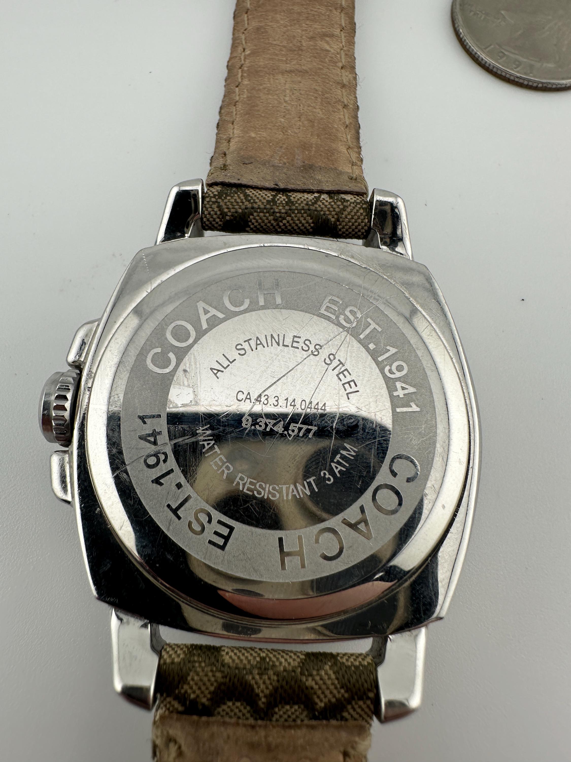 Vintage Coach Rectangular Logo Bezel Stainless Steel Watch Silver Y2K Coach Vintage Ladies Chronograph Silver Tone Watch Swiss  main image 3