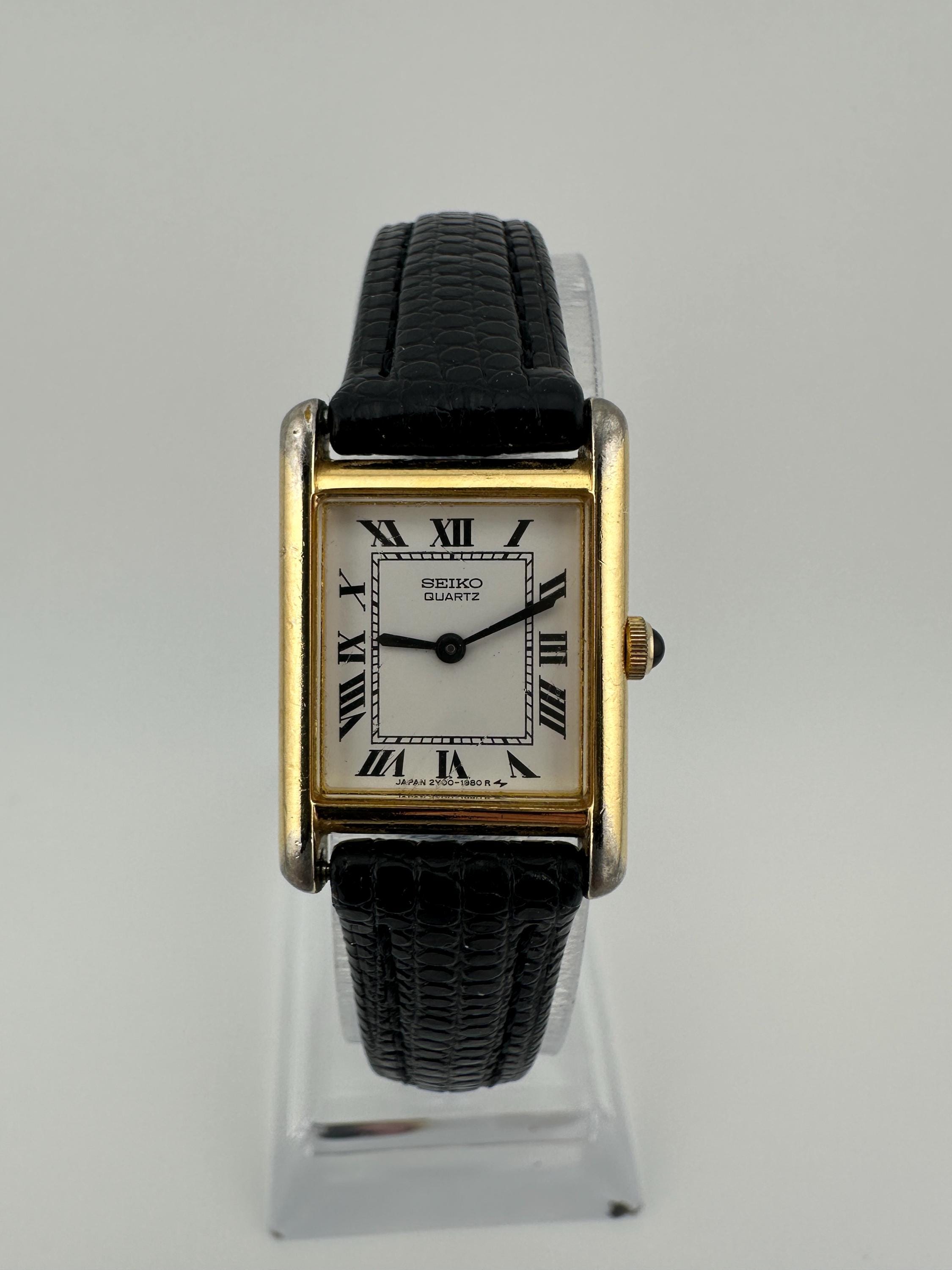 Seiko RARE Vintage Ladies 2Y00 Gold Tone Rectangle Tank Watch