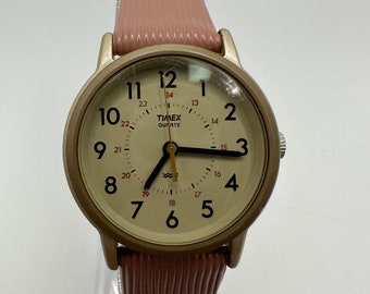 vintage Timex BA celular damas reloj de cuarzo correa de cuero rosa falso us Islas Vírgenes hizo regalo a sus damas mujeres retro