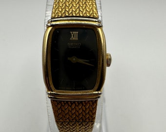 vintage Seiko carro armato quadrato da donna Orologio vestito tono oro Giappone regalo per le sue signore donna viso nero piccolo delicato