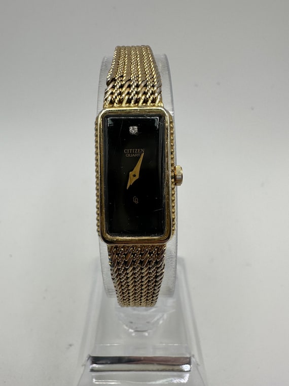 Vintage Citizen 1300 Ladies Gold Tone Black Face Tank Watch Fashion Small Rectangular Gift Her Women Mom Sale Etsy Ireland