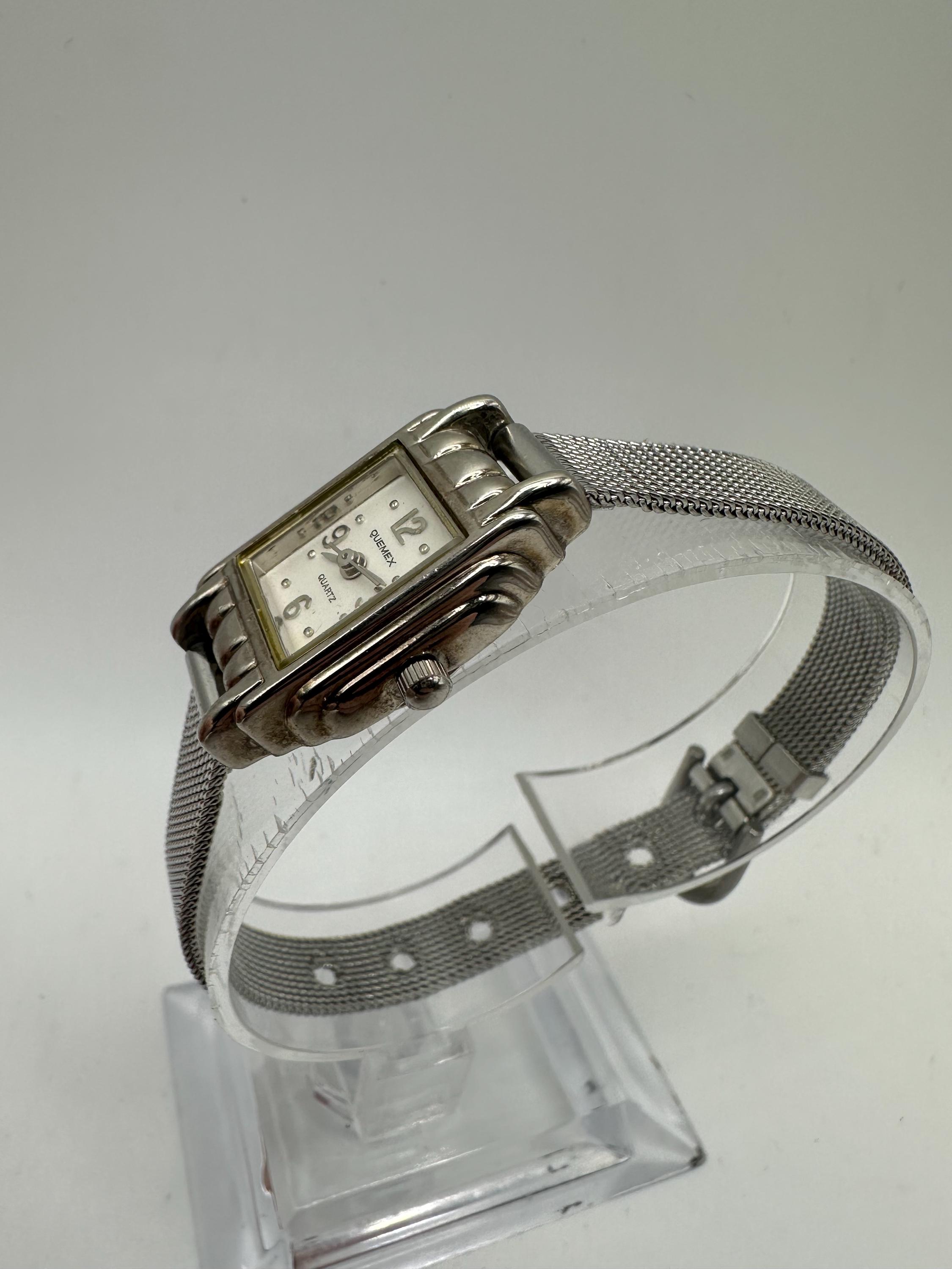 Vintage Quemex ladies artisan sterling silver watch bracelet NEW BATTERY Vintage Quemex Ladies Quartz Stretch Band Watch WORKS KEEPS  main image 3