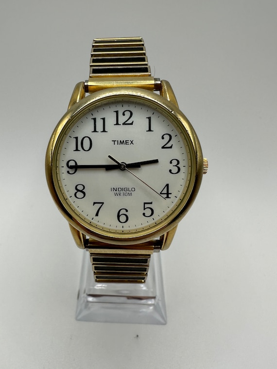 Vintage Timex indiglo gold Speidel strap 37mm Quar