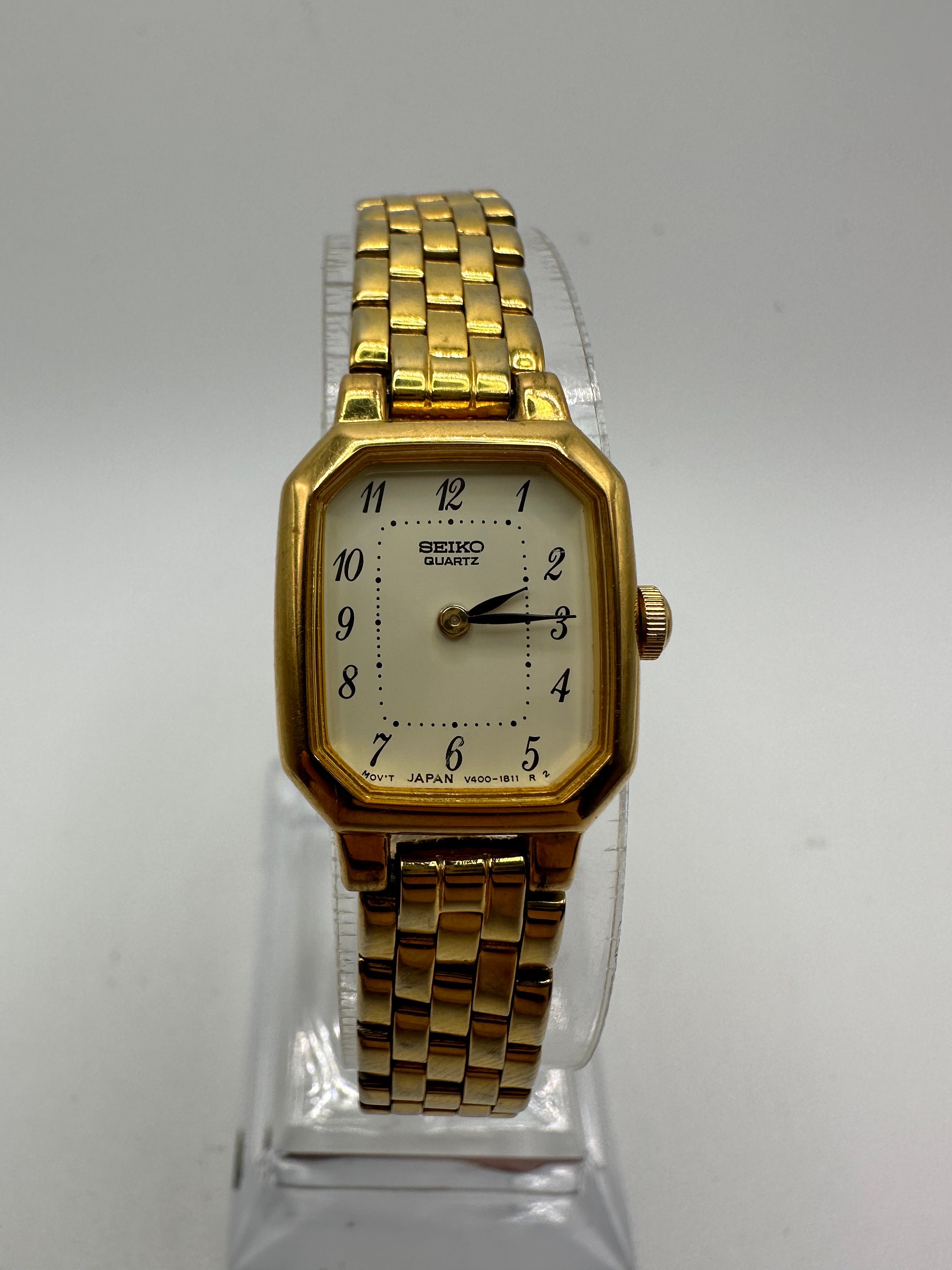 Vintage Gold-tone Seiko V400-5606 RO Rectangular Watch for Women Seiko Gold Ladies - Etsy main image 2
