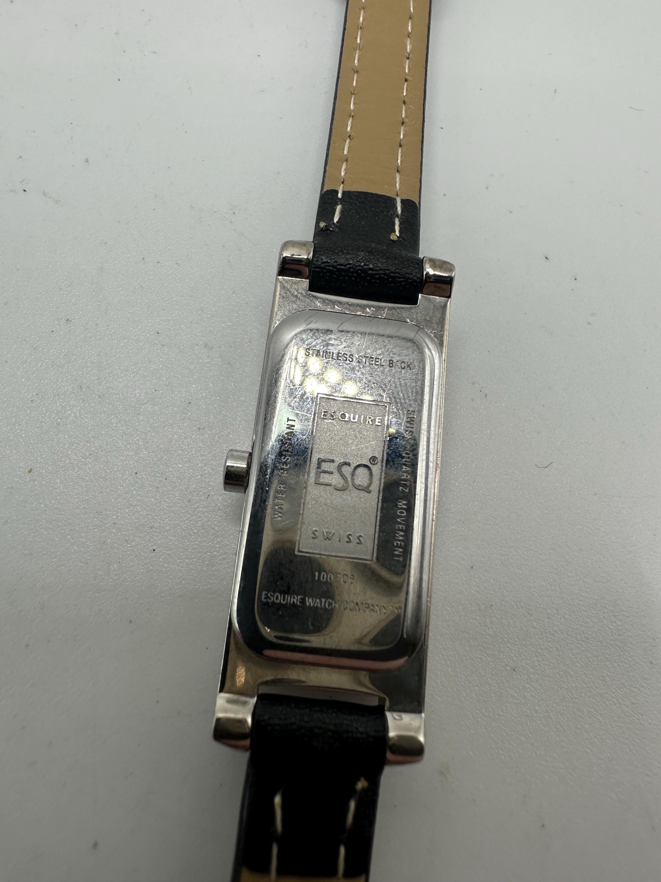 Vintage Esq by Movado Ladies Silver Tone Tank Watch Swiss 