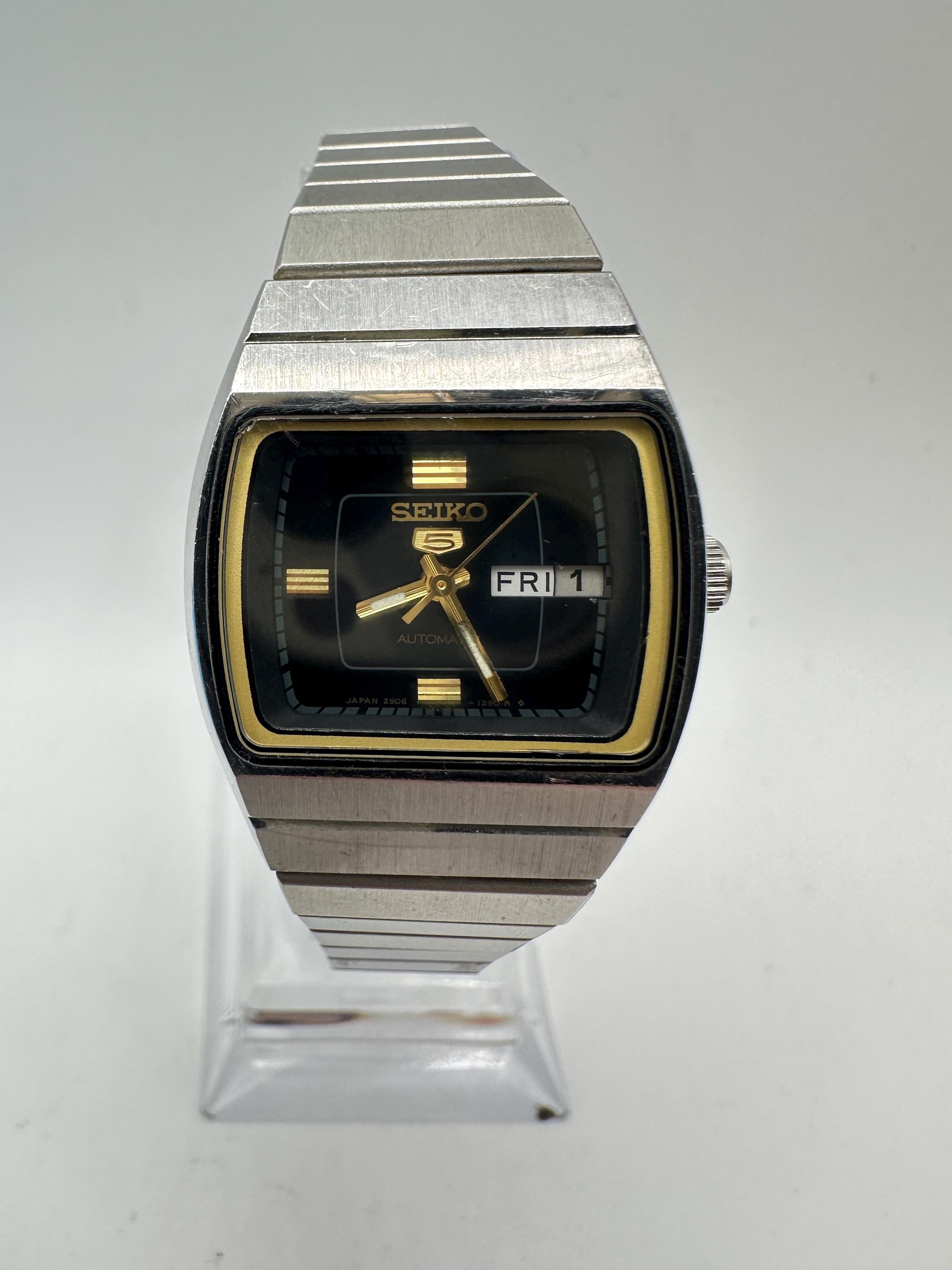 Vintage Seiko 5 2906 Ladies Silver Tone Automatic Watch Black Face