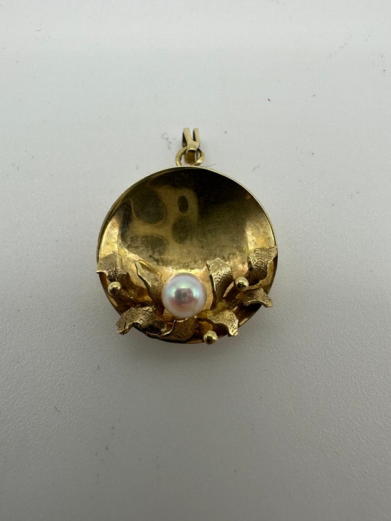 Antique 8k gold Pearl circle pendant for necklace 
