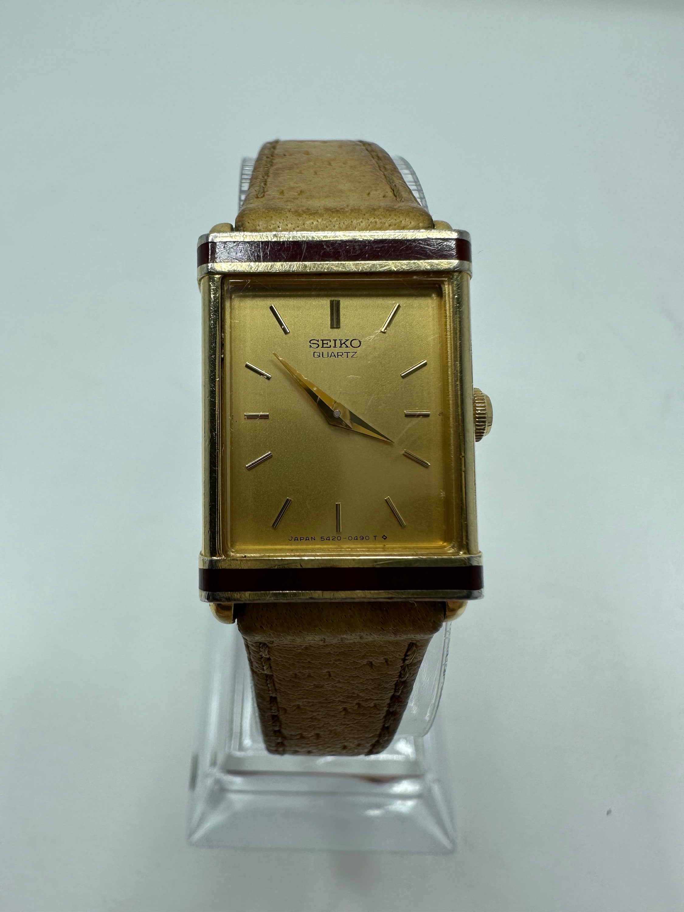 Vintage RARE Seiko 5420 523A Gold Tone Ladies Tank Watch