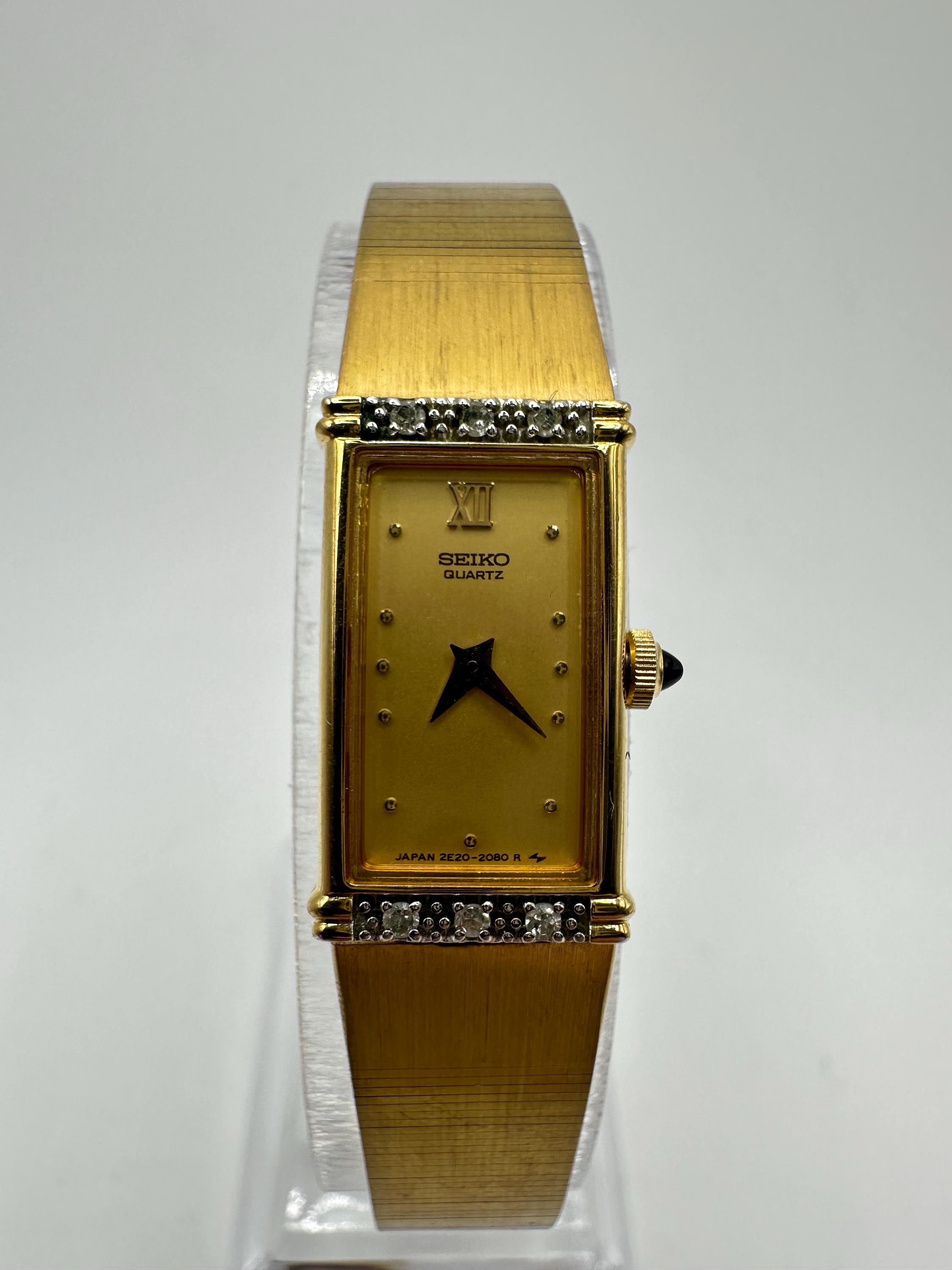 Vintage Seiko Women 2B20-5059 Diamond Accent Gold Tone Quartz 17mm Watch 6 1/4\