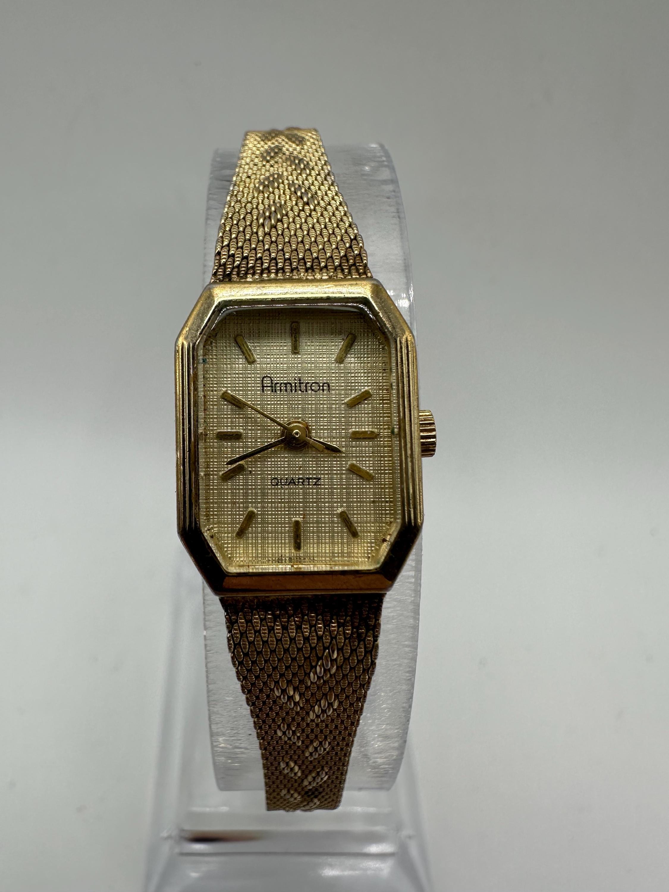 Vintage Armitron Ladies Gold Tone Tank Watch Adjustable 