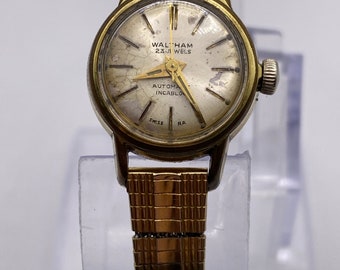 Vintage Waltham 23 jewels automatic eta movement Swiss gold tone 20mm watch gift her ladies women antique