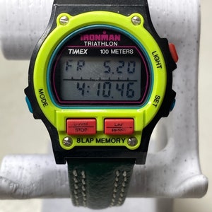 Rare Timex triathlon 30mm like green ladies watch leather strap indiglo gift her ladies women retro vintage digital