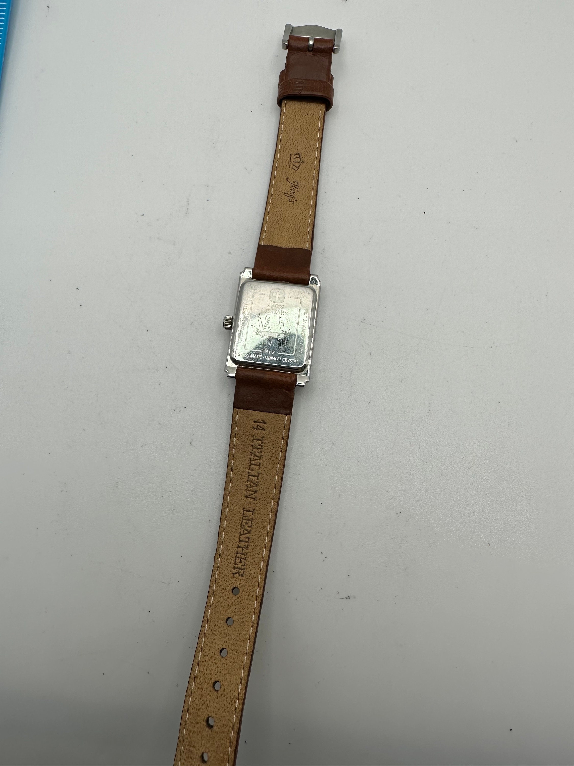 Swiss Army Rare Vintage Ladies Watch Stainless Case Fossil Leather Strap Date Vintage Swiss Military Ladies 22mm Silver Tank Watch Italian  main image 2