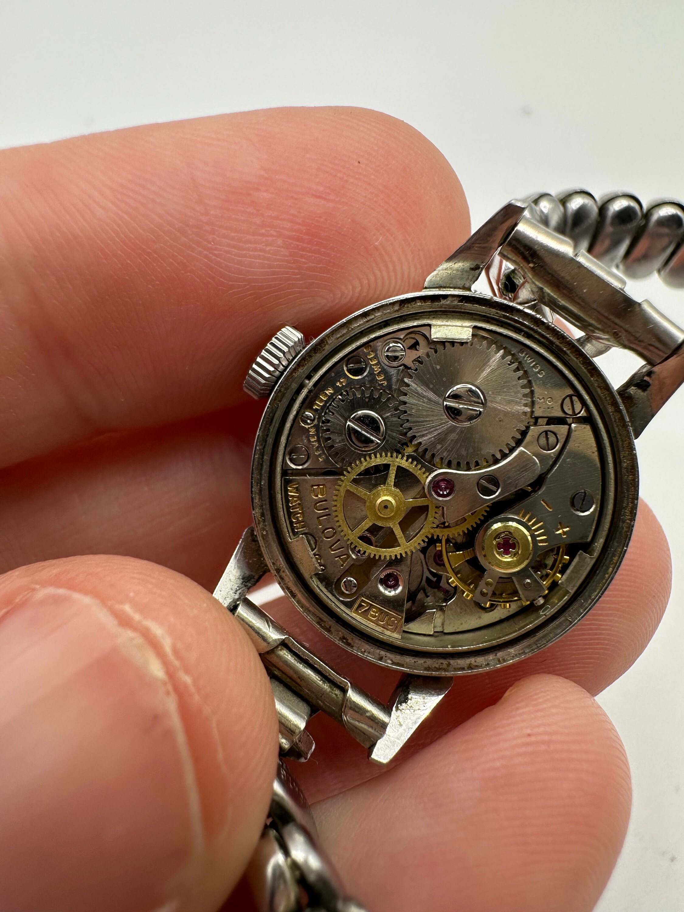 K Riare Watch RARE Bulova Vintage 7BUC Mid 1950s Ladies Silver Mechanical Wind Swiss ...
