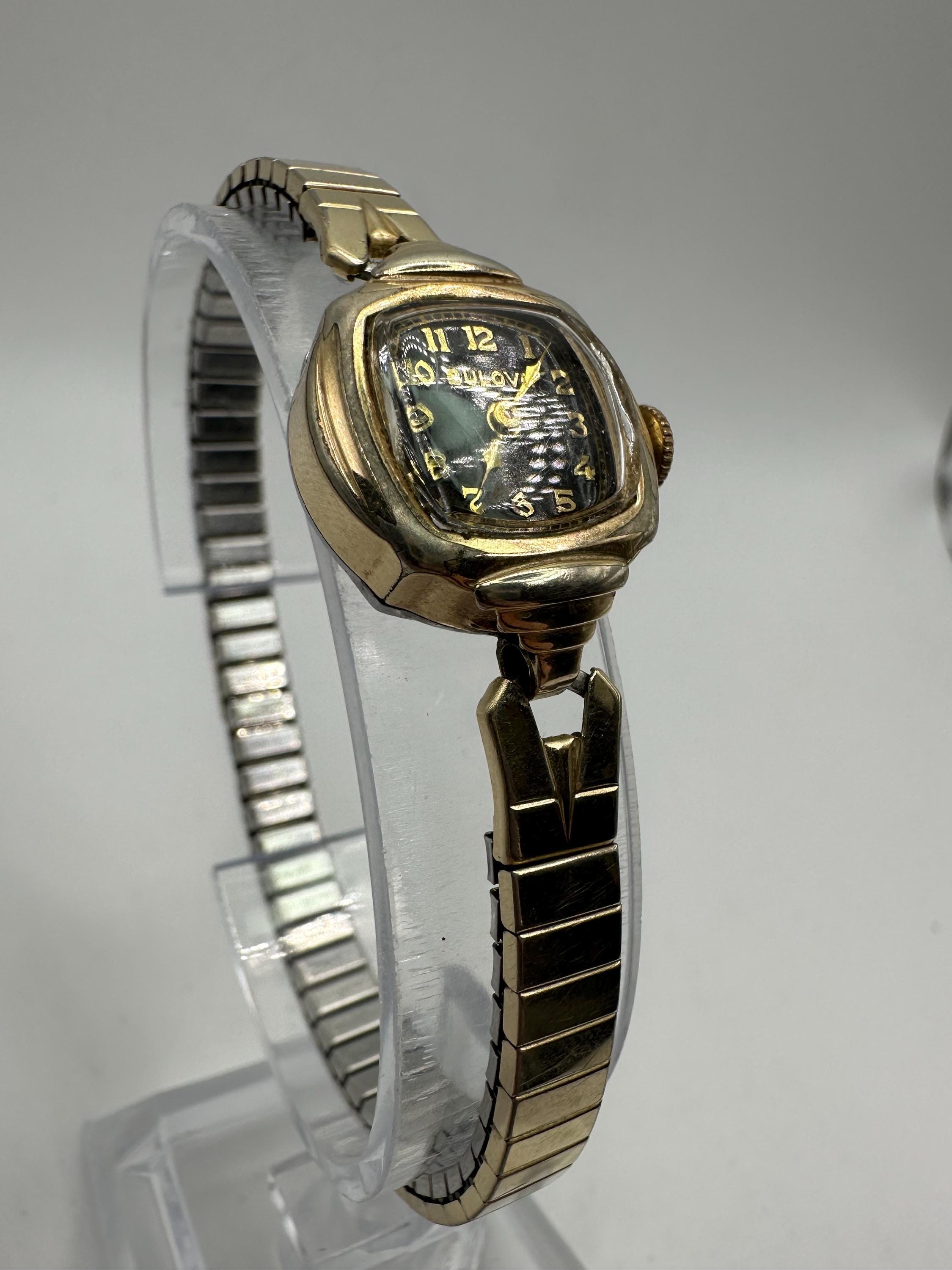 Rare 10k Gold Vintage Bulova Whale Ladies’ Swiss Dress Watch Manual Wind Runs Vintage swiss made bulova watch for sale main image 2