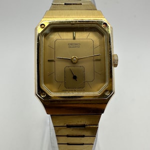 vintage Seiko RARE 1428 ladies gold tone tank Watch sub second hand gift her ladies mom sale retro japan square rectangle dress