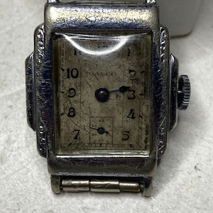 Antique running project Galco Art Deco tank watch diy vintage mechanical wind silver gift him her