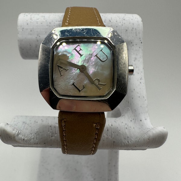 Ladies Furla mother of Pearl quartz 26mm silver watch brown leather strap Swiss gift her ladies women square designer