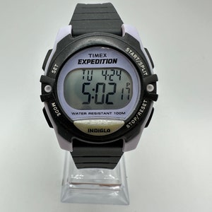 Vintage ladies Timex expedition purple digital 34mm watch rubber strap gift her women mom plastic 34mm