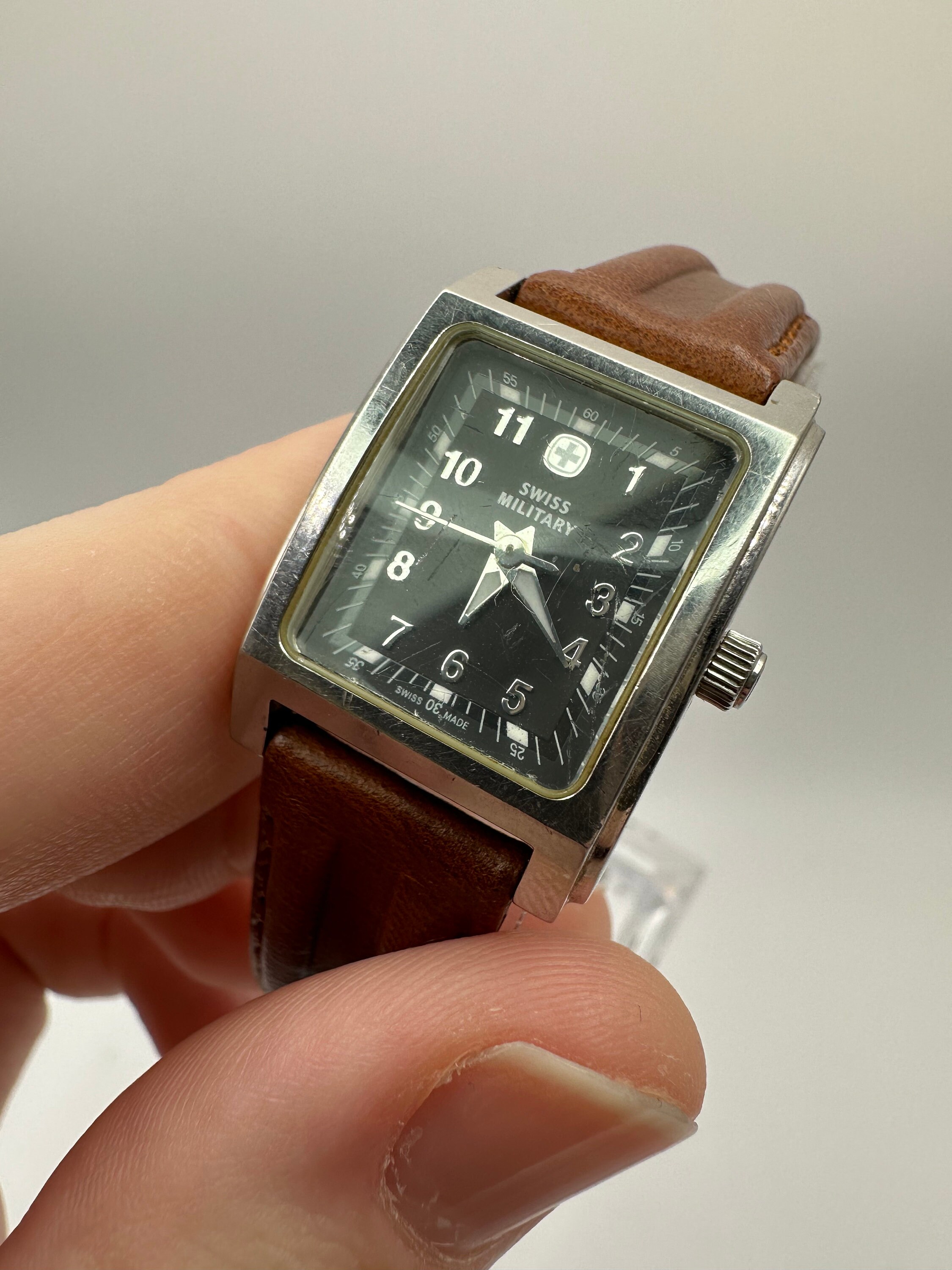 Vintage Swiss Military Ladies 22mm Silver Tank Watch Italian 