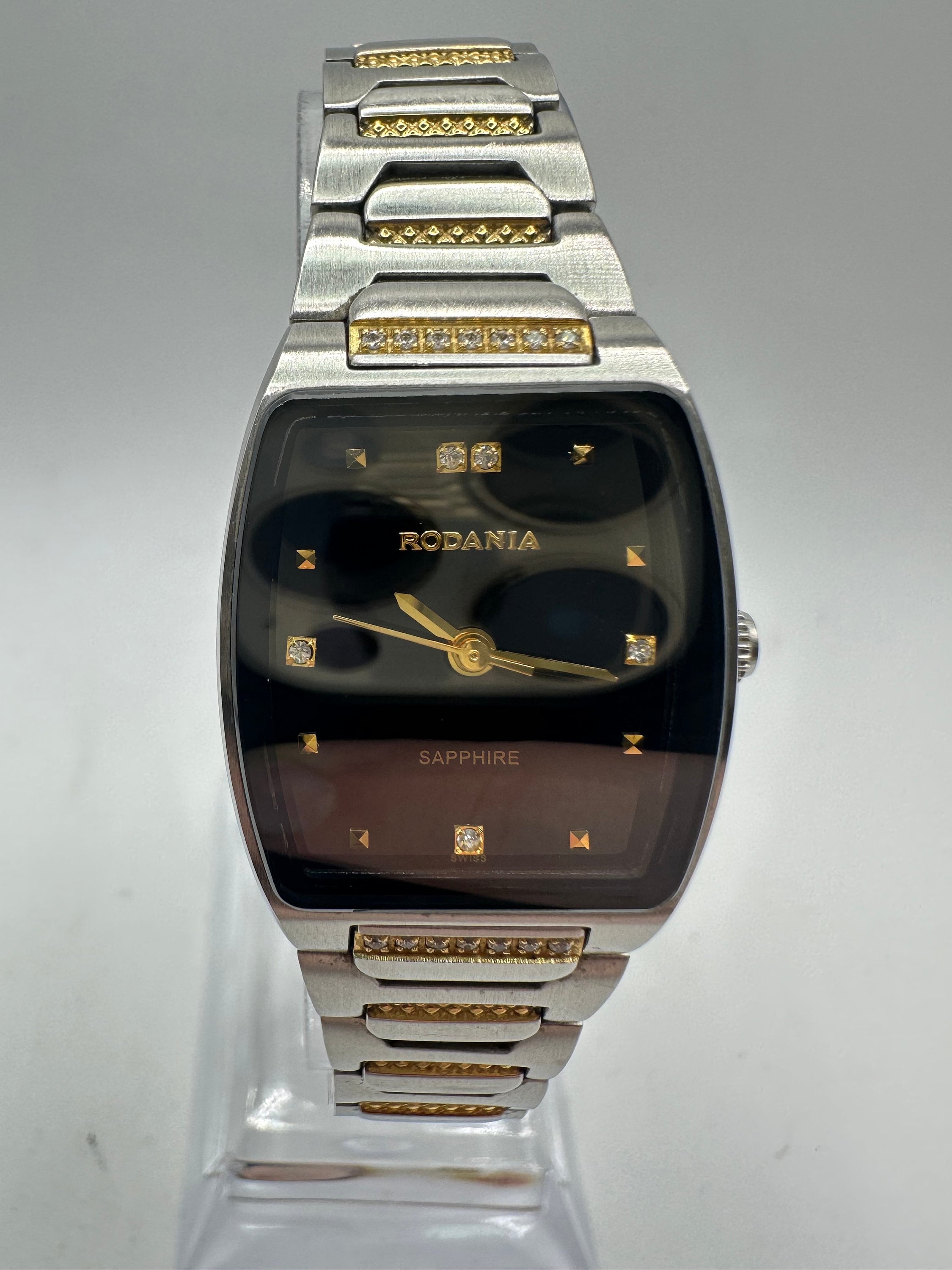 Vintage Rodania Swiss Made Ladies Sapphire Watch Black Face Dress
