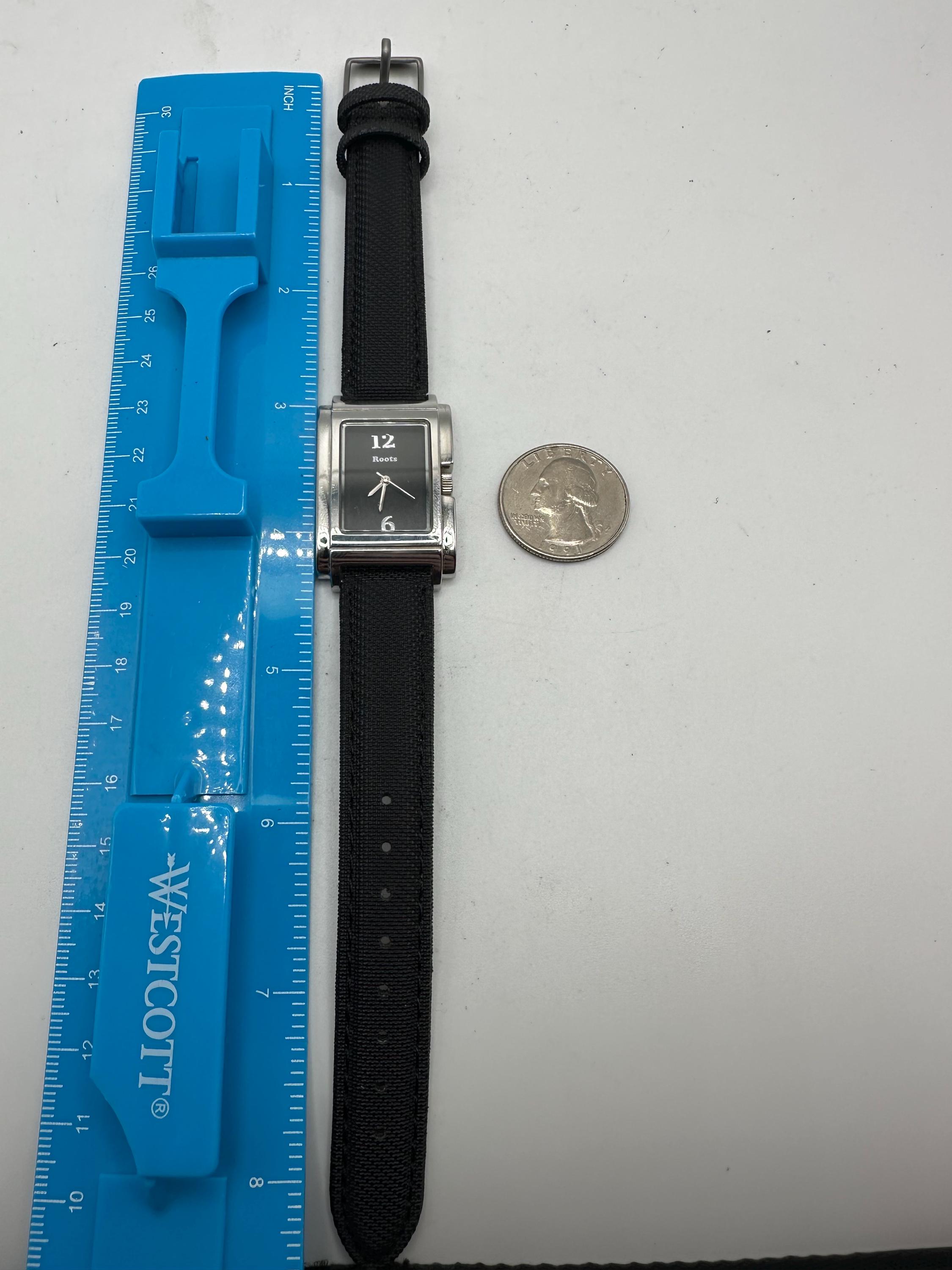 Roots Canada ladies silver tone black leather logo watch NEW BATTERY il_fullxfull.6527760261_g3dw.jpg main image 3