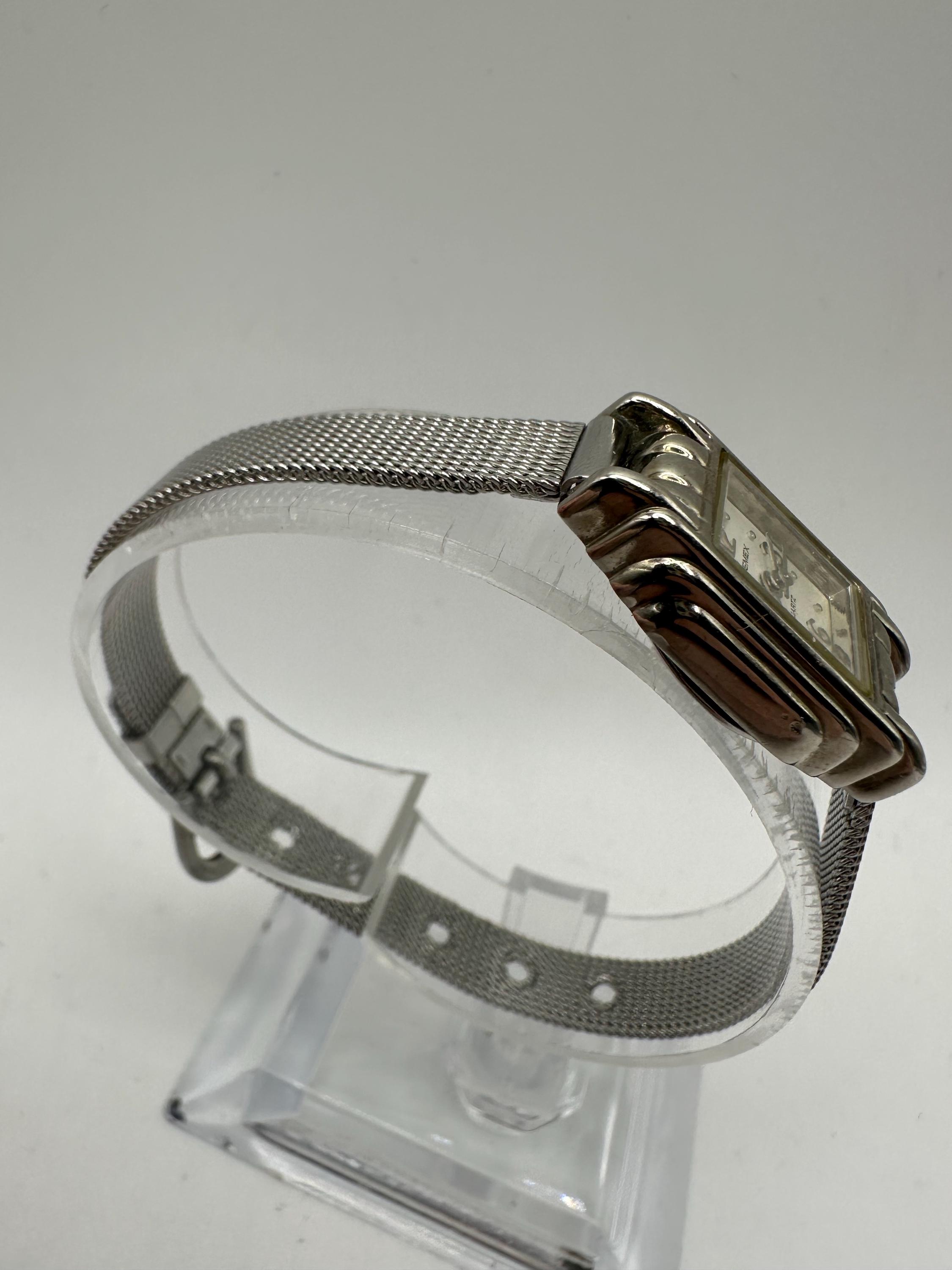 Vintage Quemex Ladies 1980s Battery Art Deco Style Silver 