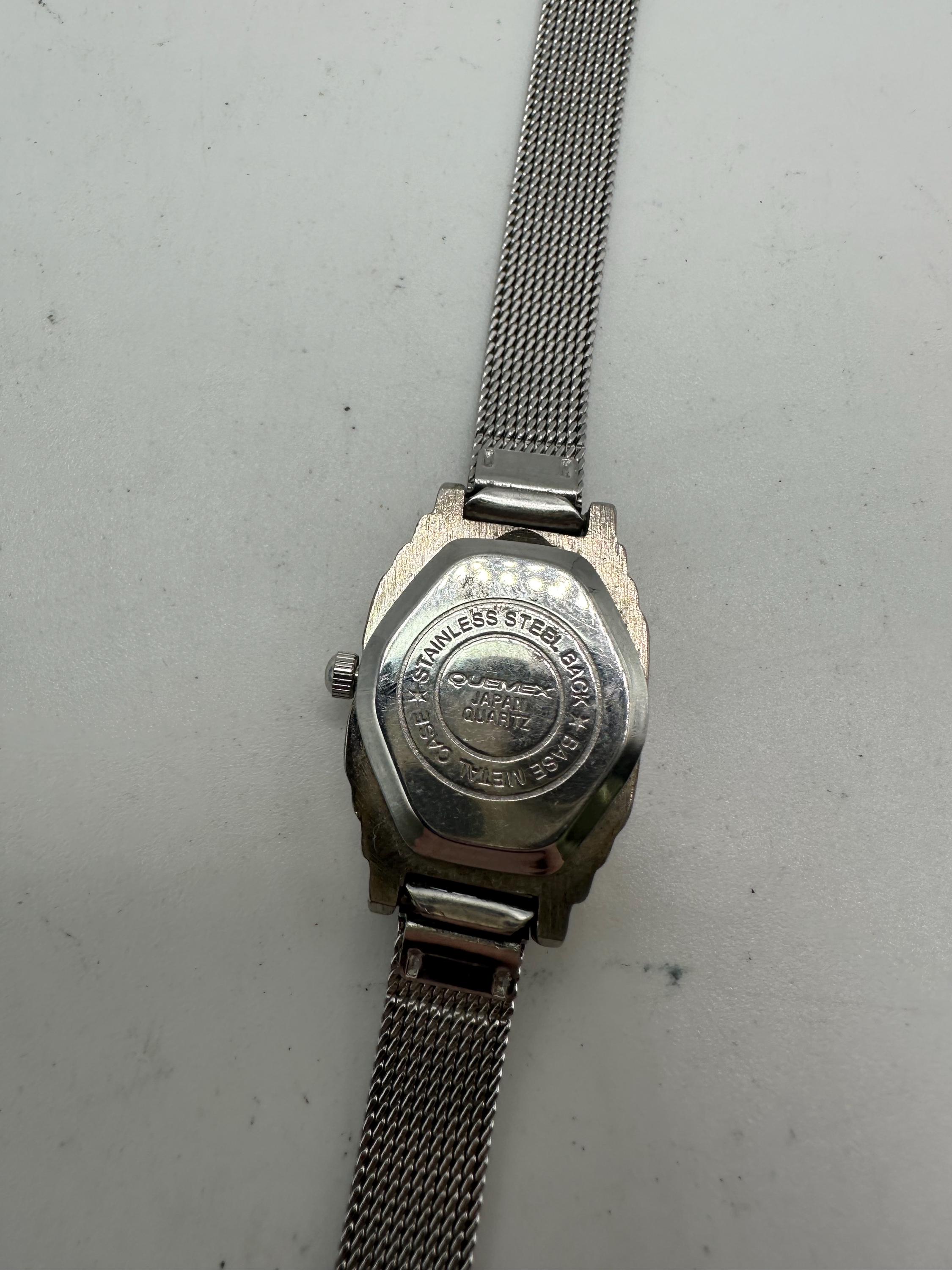 Vintage Quemex ladies artisan sterling silver watch bracelet NEW BATTERY Vintage Quemex Ladies Quartz Stretch Band Watch WORKS KEEPS  main image 2