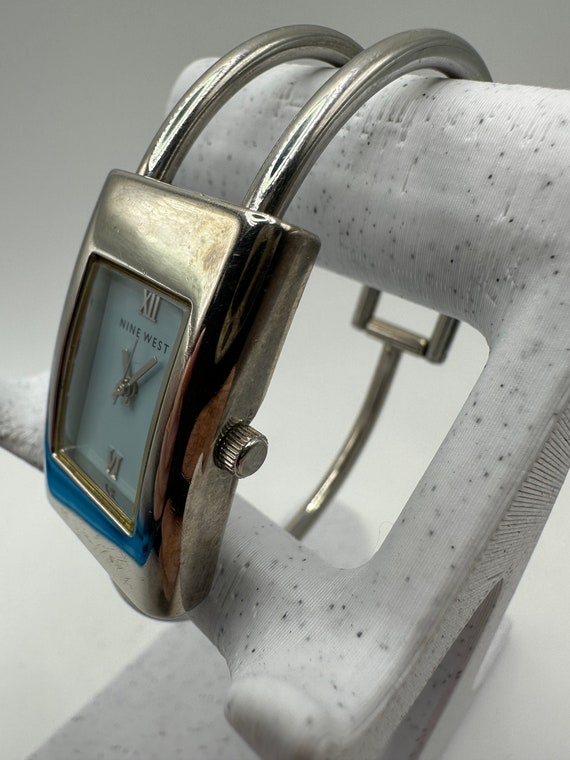 Vintage Nine West Ladies Cuff Watch Silver Blue Face Sqaure Tank Gift Her Ladies Women Stainless Fashion Designer Etsy UK