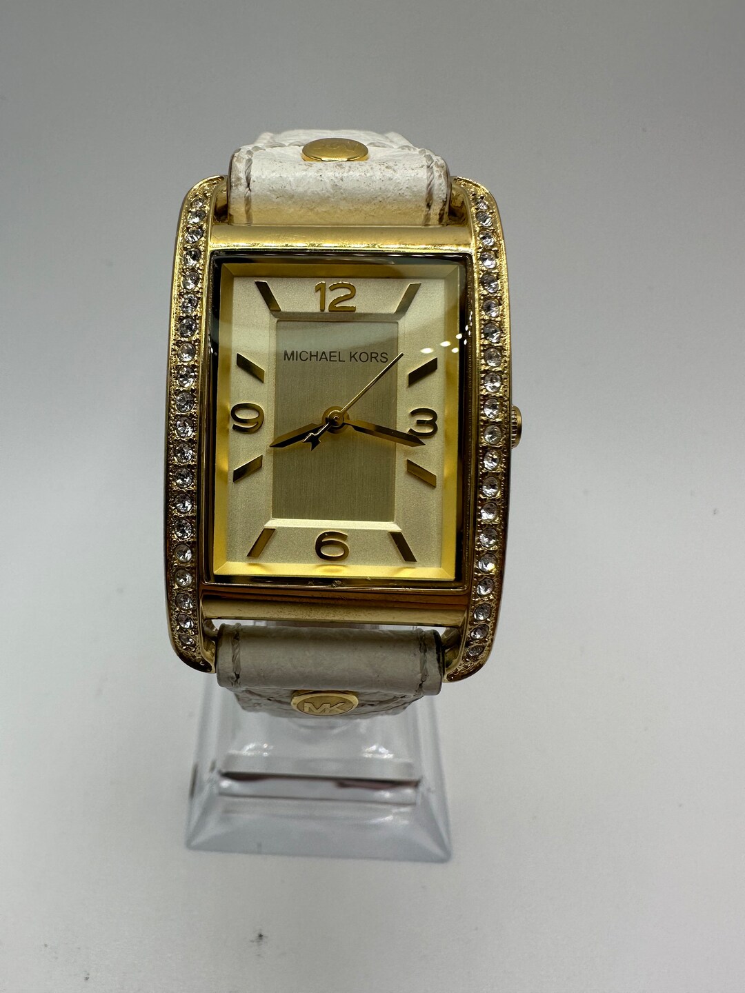 Vintage Michael Kors Ladies Gold Tone and Diamond Tank Watch 