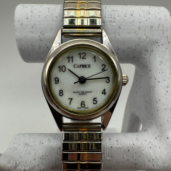 Vintage Caprice 25mm ladies silver watch quartz stretch bracelet gift her women small fashion designer