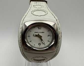 Vintage Rip Curl weiß Leder Manschette Damen 34mm Uhr Modedesigner Geschenk ihre Frauen Surfer Quarz