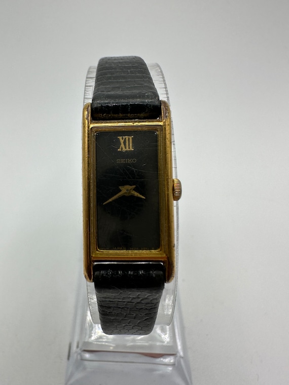 Vintage Seiko 2E20 Gold Tone Tank Watch Hirsch Leather Band Square