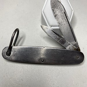 RARE Antique Utica 2 hoja USA cuchillo de bolsillo de acero plegable retro vintage regalo él hombres papá pátina