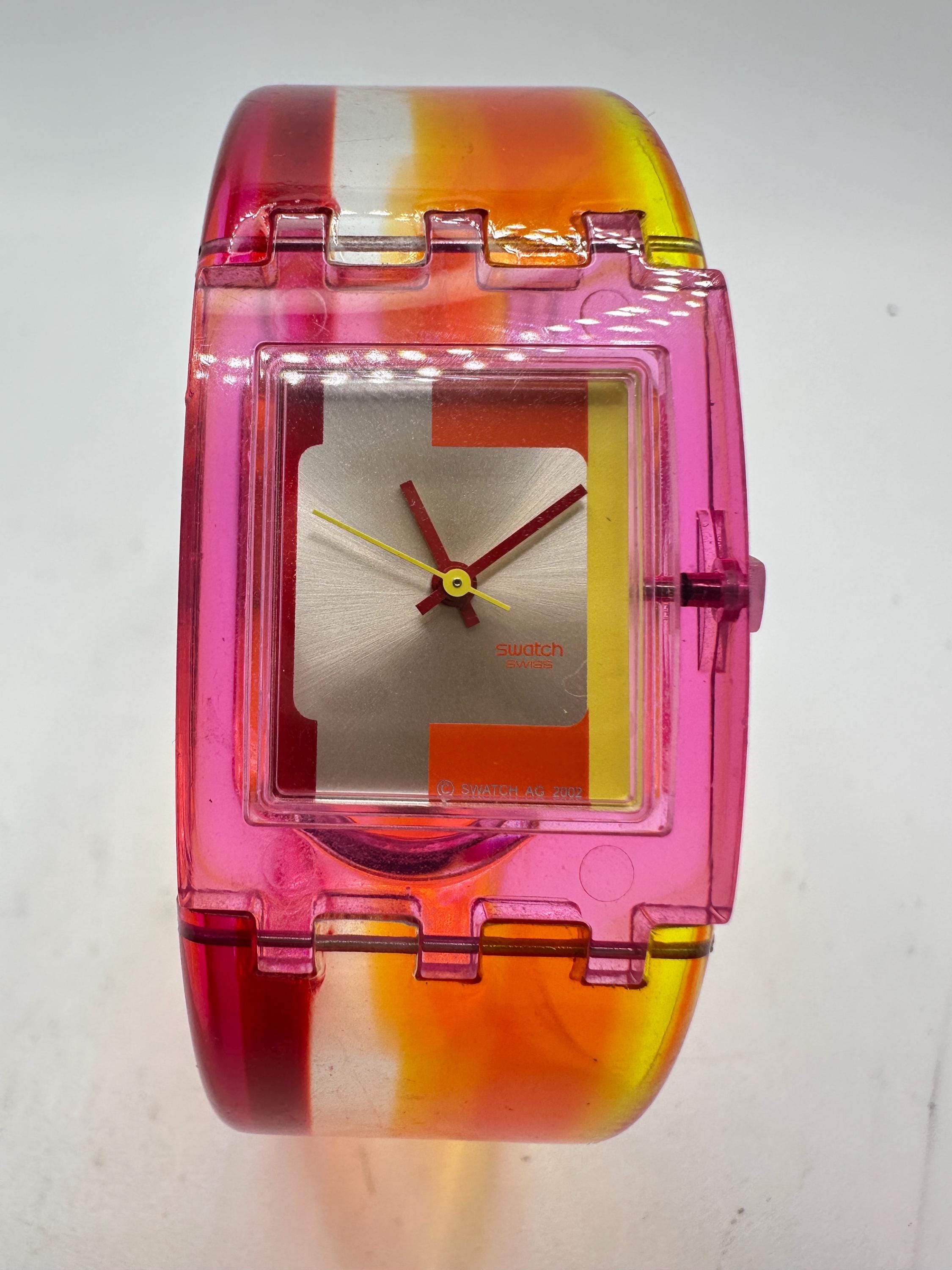 Swatch Vintage Swiss Made Ladies Pink Bangle Watch Sqaure
