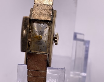 Antique Picard 17 jewels manual wind working ladies Swiss tank watch hidden face Art Deco 1930s gift for her ladies women 10k rolled gold