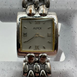 vintage Alfex ladies silver tank Swiss Quartz sqaure designer Watch Roman gift her ladies women fashion