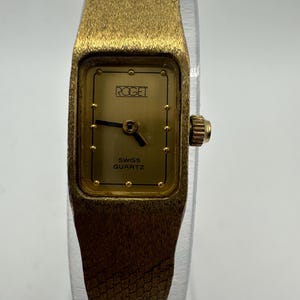 Roget vintage Swiss made ladies tank Watch gift her women mom gold tone small dress designer cocktail rectangle square fashion designer