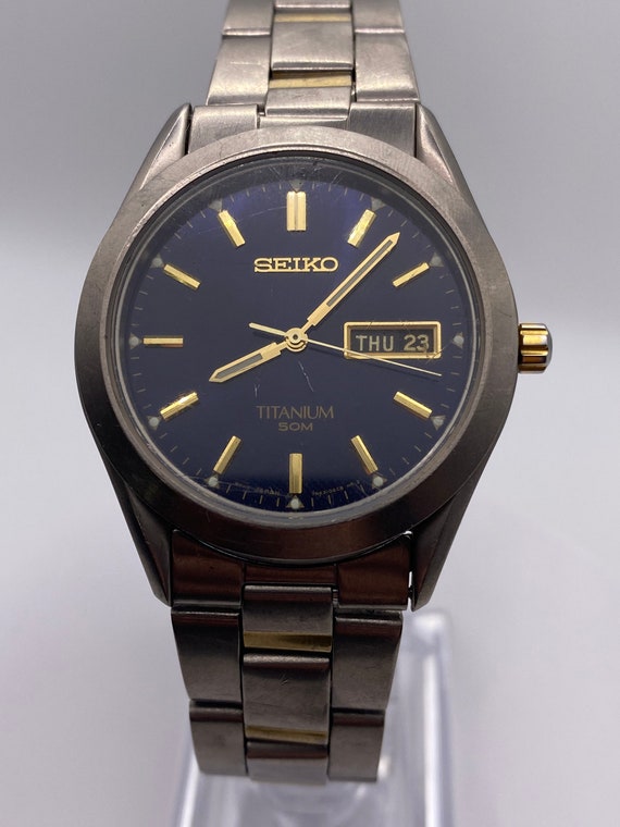Seiko Vintage Blue Titanium Mens Watch Model #5h23-61… - Gem